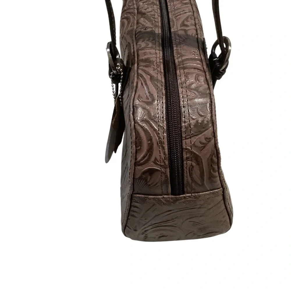 Valerie Stevens Vtg Genuine Leather Tooling Around Brown Embossed Handbag Rare - Picture 8 of 12